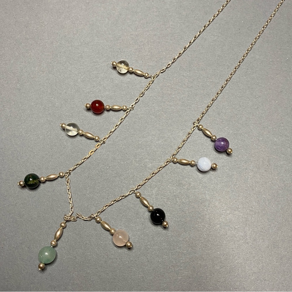 Vintage gemstone sterling silver dangle necklace